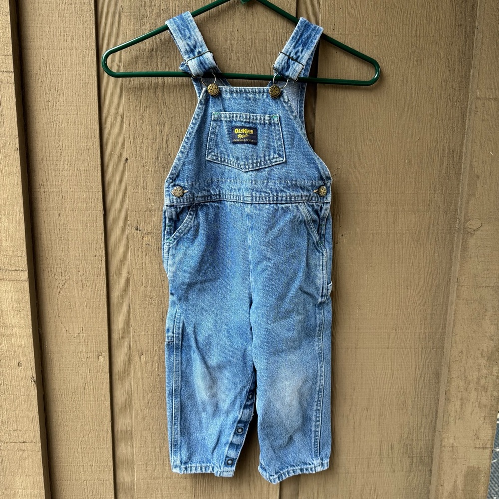 OshKosh Bgosh Vintage Denim Overalls Vestbak Medium Wash Blue Kids 18‎ Months